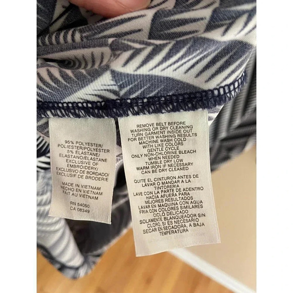 Anne Klein Navy/White Small Long Sleeve Button Down Geometric Print Dress - Picture 9 of 12